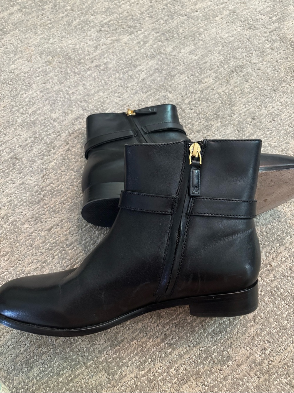 Lauren Ralph Lauren Black Leather Brooke Ankle Booties with Gold RL Hardware - Picture 2 of 6